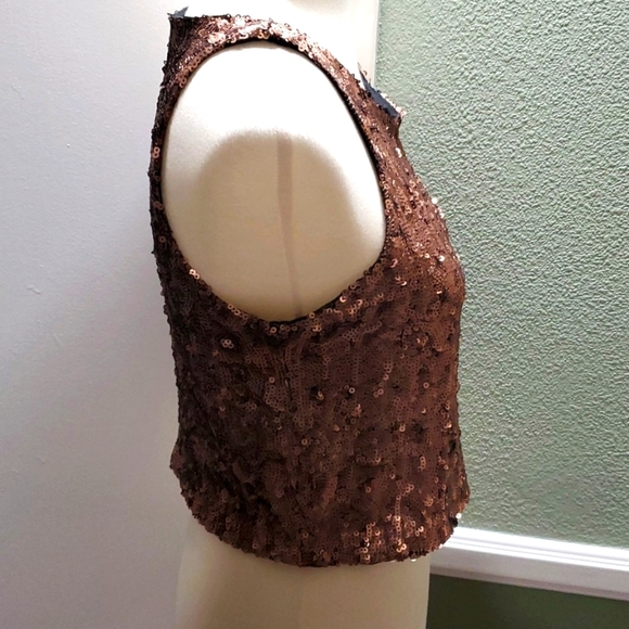 "Bar III" Bronze Sequined Sleeveless Short Top - Picture 3 of 8